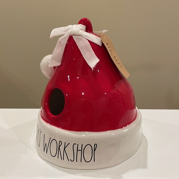 New Rae Dunn SANTA’S WORKSHOP Santa Hat Christmas Birdhouse - Picture 2 of 5